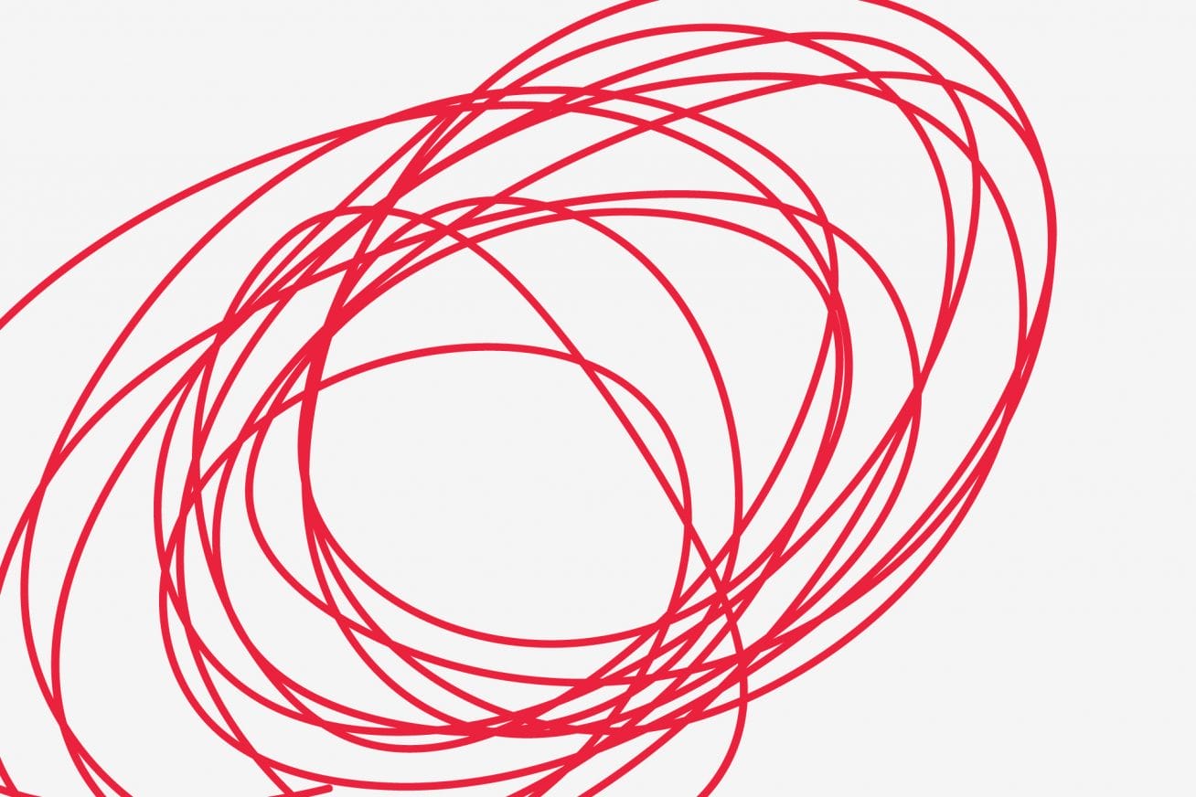 White background, tight red squiggle