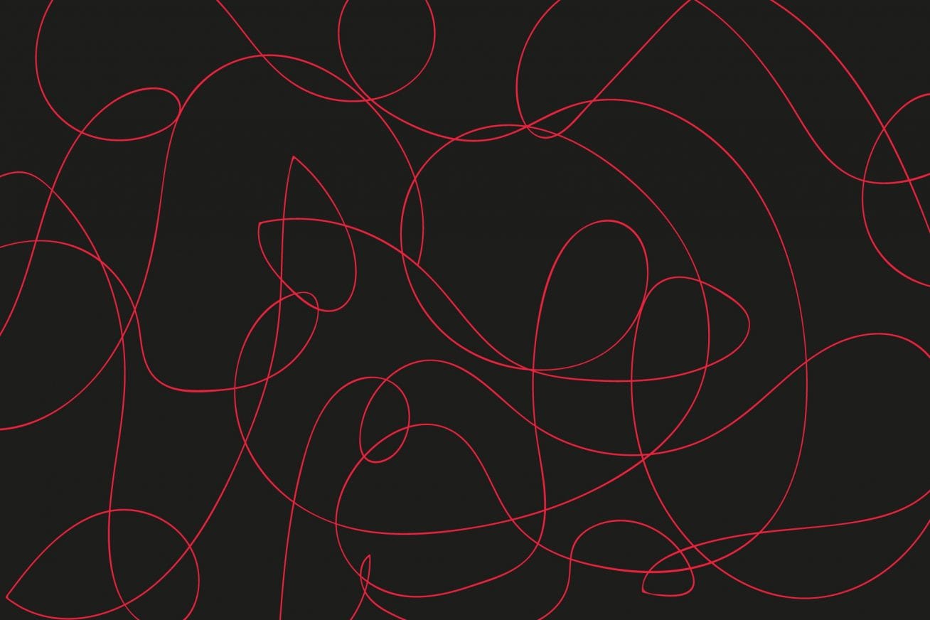 Black background, red squiggle