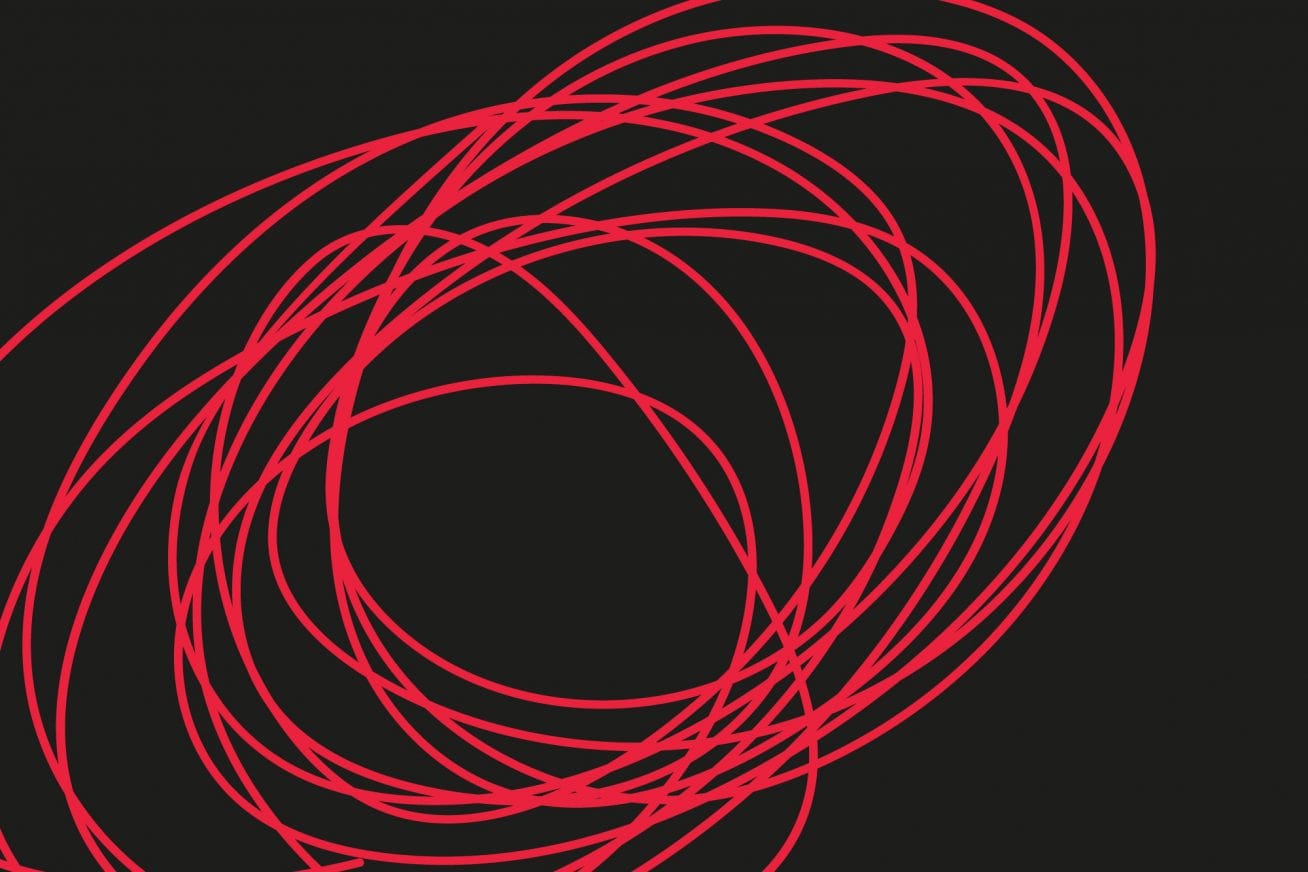 Black background, tight red squiggle
